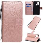 For Galaxy M31 Pressed Printing Sunflower Pattern Horizontal Flip PU Leather Case with Holder & Card Slots & Wallet & Lanyard(Rose Gold)