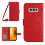 For Samsung Galaxy S10E Skin Feel Sun Flower Pattern Flip Leather Phone Case with Lanyard(Red)