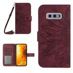 For Samsung Galaxy S10E Skin Feel Sun Flower Pattern Flip Leather Phone Case with Lanyard(Wine Red)