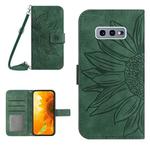 For Samsung Galaxy S10E Skin Feel Sun Flower Pattern Flip Leather Phone Case with Lanyard(Green)