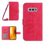 For Samsung Galaxy S10E Skin Feel Sun Flower Pattern Flip Leather Phone Case with Lanyard(Rose Red)