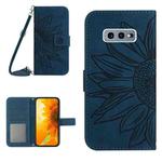 For Samsung Galaxy S10E Skin Feel Sun Flower Pattern Flip Leather Phone Case with Lanyard(Inky Blue)
