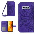 For Samsung Galaxy S10E Skin Feel Sun Flower Pattern Flip Leather Phone Case with Lanyard(Dark Purple)