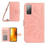 For Samsung Galaxy S20 FE Skin Feel Sun Flower Pattern Flip Leather Phone Case with Lanyard(Pink)