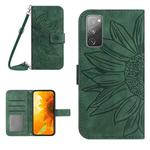 For Samsung Galaxy S20 FE Skin Feel Sun Flower Pattern Flip Leather Phone Case with Lanyard(Green)