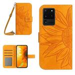 For Samsung Galaxy S20 Ultra Skin Feel Sun Flower Pattern Flip Leather Phone Case with Lanyard(Yellow)