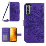 For Samsung Galaxy S21 5G Skin Feel Sun Flower Pattern Flip Leather Phone Case with Lanyard(Dark Purple)