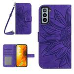 For Samsung Galaxy S22 5G Skin Feel Sun Flower Pattern Flip Leather Phone Case with Lanyard(Dark Purple)