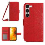 For Samsung Galaxy S23 5G Skin Feel Sun Flower Pattern Flip Leather Phone Case with Lanyard(Red)
