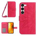 For Samsung Galaxy S23 5G Skin Feel Sun Flower Pattern Flip Leather Phone Case with Lanyard(Rose Red)