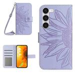 For Samsung Galaxy S23+ 5G Skin Feel Sun Flower Pattern Flip Leather Phone Case with Lanyard(Purple)