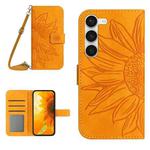 For Samsung Galaxy S23+ 5G Skin Feel Sun Flower Pattern Flip Leather Phone Case with Lanyard(Yellow)