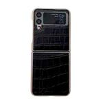 For Samsung Galaxy Z Flip3 5G Crocodile Texture Genuine Leather Electroplating Phone Case(Black)