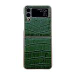 For Samsung Galaxy Z Flip4 5G Crocodile Texture Genuine Leather Electroplating Phone Case(Dark Green)