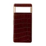 For Google Pixel 7 Pro Crocodile Texture Genuine Leather Electroplating Phone Case(Brown)
