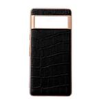 For Google Pixel 6a Crocodile Texture Genuine Leather Electroplating Phone Case(Black)