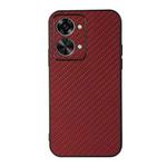 For OnePlus Nord 2T Accurate Hole Carbon Fiber Texture PU Phone Case(Red)