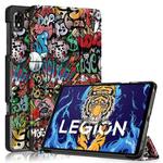 For Lenovo Legion Y700 3-folding Magnetic Buckle Coloured Drawing Leather Smart Tablet Case(Graffiti)