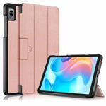 For Realme Pad Mini 8.7 3-folding Magnetic Buckle Custer Texture Leather Tablet Case(Rose Gold)