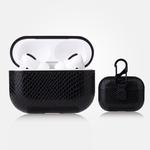 For AirPods Pro Anti-fall Snakeskin Texture PU Leather Protective Case with Carabiner(Black)