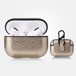 For AirPods Pro Anti-fall Snakeskin Texture PU Leather Protective Case with Carabiner(Gold)