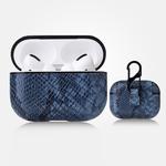 For AirPods Pro Anti-fall Snakeskin Texture PU Leather Protective Case with Carabiner(Blue)