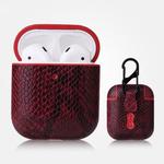 For AirPods 1 & 2 Anti-fall Snakeskin Texture PU Leather Protective Case with Carabiner(Red)