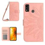 For Honor 9X Lite Skin Feel Sun Flower Pattern Flip Leather Phone Case with Lanyard(Pink)