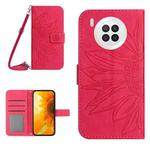 For Honor 50 Lite Skin Feel Sun Flower Pattern Flip Leather Phone Case with Lanyard(Rose Red)