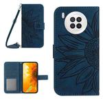 For Honor 50 Lite Skin Feel Sun Flower Pattern Flip Leather Phone Case with Lanyard(Inky Blue)