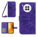 For Honor 50 Lite Skin Feel Sun Flower Pattern Flip Leather Phone Case with Lanyard(Dark Purple)
