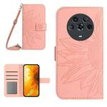 For Honor Magic4 Skin Feel Sun Flower Pattern Flip Leather Phone Case with Lanyard(Pink)