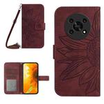 For Honor Magic4 Lite 5G Skin Feel Sun Flower Pattern Flip Leather Phone Case with Lanyard(Wine Red)