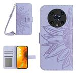 For Honor Magic4 Pro Skin Feel Sun Flower Pattern Flip Leather Phone Case with Lanyard(Purple)