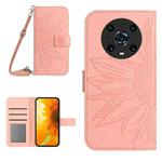 For Honor Magic4 Pro Skin Feel Sun Flower Pattern Flip Leather Phone Case with Lanyard(Pink)