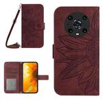 For Honor Magic4 Pro Skin Feel Sun Flower Pattern Flip Leather Phone Case with Lanyard(Wine Red)