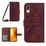 For Huawei P20 Skin Feel Sun Flower Pattern Flip Leather Phone Case with Lanyard(Wine Red)