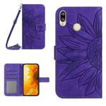 For Huawei P20 Lite Skin Feel Sun Flower Pattern Flip Leather Phone Case with Lanyard(Dark Purple)