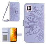 For Huawei P40 Lite Skin Feel Sun Flower Pattern Flip Leather Phone Case with Lanyard(Purple)