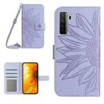 For Huawei P40 Lite 5G Skin Feel Sun Flower Pattern Flip Leather Phone Case with Lanyard(Purple)