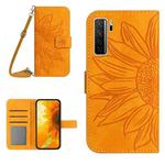 For Huawei P40 Lite 5G Skin Feel Sun Flower Pattern Flip Leather Phone Case with Lanyard(Yellow)