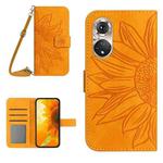 For Huawei P50 Skin Feel Sun Flower Pattern Flip Leather Phone Case with Lanyard(Yellow)