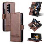 For Samsung Galaxy Z Fold3 5G AZNS Magnetic Calf Texture Horizontal Flip Leather Phone Case(Dark Brown)