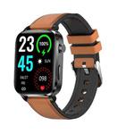 F100 1.7 inch HD Square Screen Leather Strap Smart Watch Supports Body Temperature Monitoring/Blood Oxygen Monitoring(Brown)