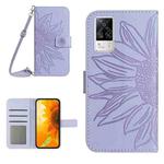 For vivo S9E Skin Feel Sun Flower Pattern Flip Leather Phone Case with Lanyard(Purple)