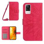 For vivo S9E Skin Feel Sun Flower Pattern Flip Leather Phone Case with Lanyard(Rose Red)