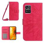 For vivo S10/S10 Pro Skin Feel Sun Flower Pattern Flip Leather Phone Case with Lanyard(Rose Red)