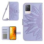 For vivo V21 4G/V21 5G Skin Feel Sun Flower Pattern Flip Leather Phone Case with Lanyard(Purple)