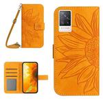 For vivo V21 4G/V21 5G Skin Feel Sun Flower Pattern Flip Leather Phone Case with Lanyard(Yellow)