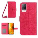 For vivo V21 4G/V21 5G Skin Feel Sun Flower Pattern Flip Leather Phone Case with Lanyard(Rose Red)